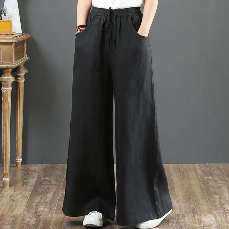 2026 Summer Linen Wide Leg Pants Loose Plus Size - Image 4
