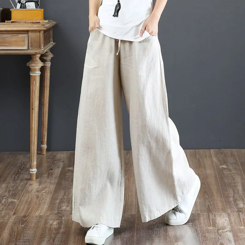 2026 Summer Linen Wide Leg Pants Loose Plus Size - Image 5
