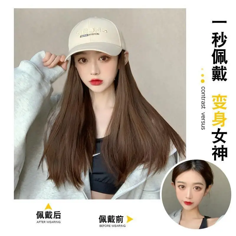 Women's Long Straight Hair Embroidered Cap Wig - Image 6