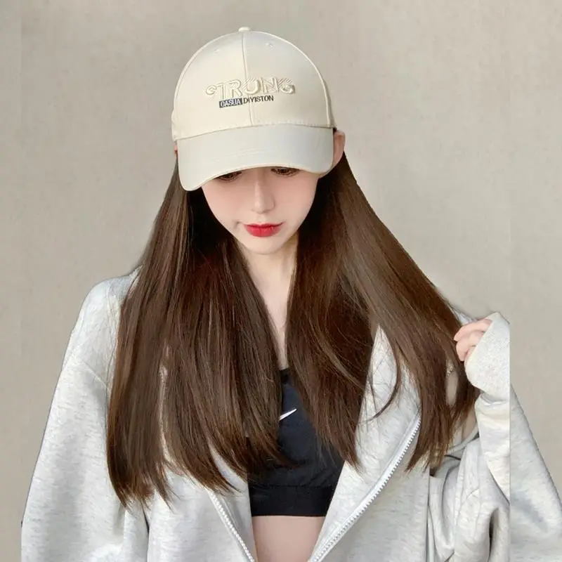 Women's Long Straight Hair Embroidered Cap Wig - Image 8
