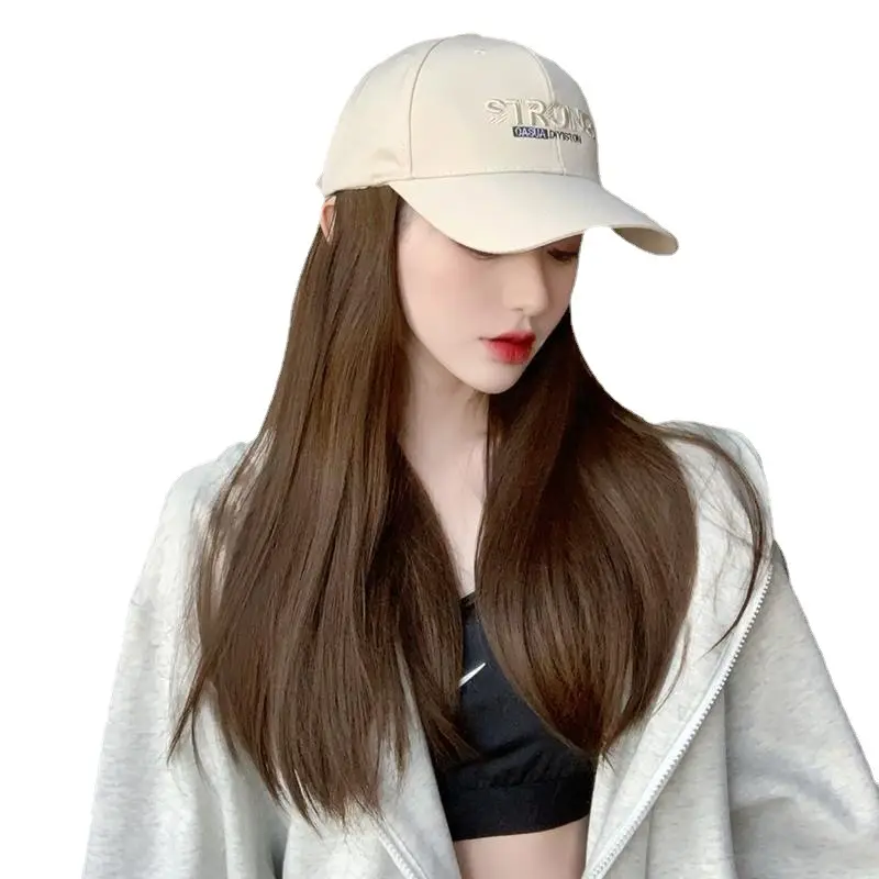 Women's Long Straight Hair Embroidered Cap Wig - Image 9