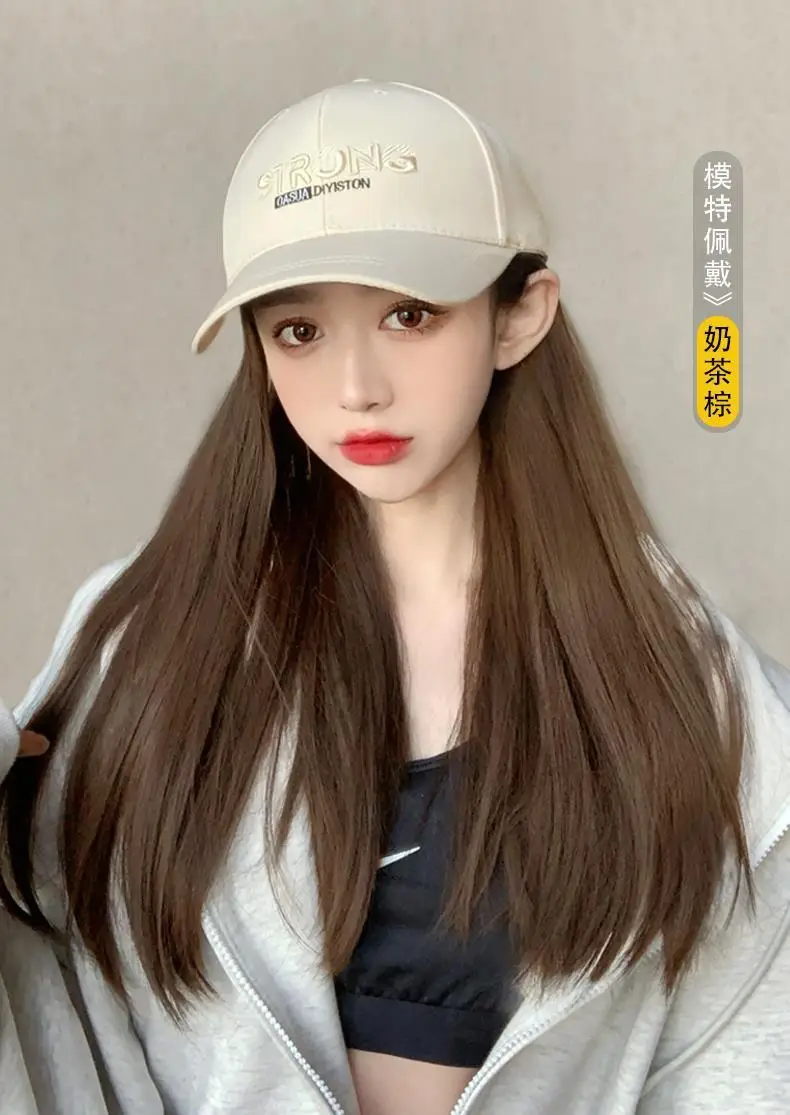 Women's Long Straight Hair Embroidered Cap Wig — feature 1