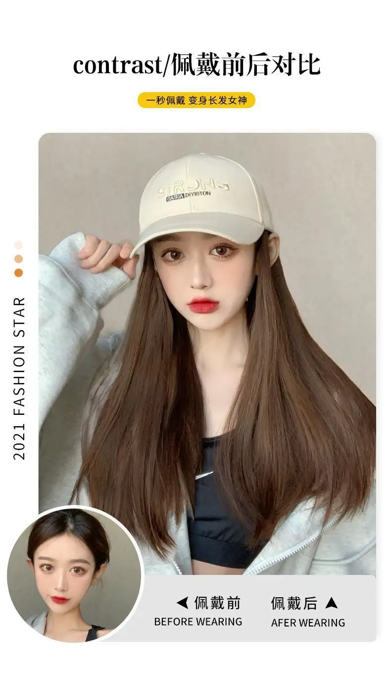 Women's Long Straight Hair Embroidered Cap Wig — feature 4
