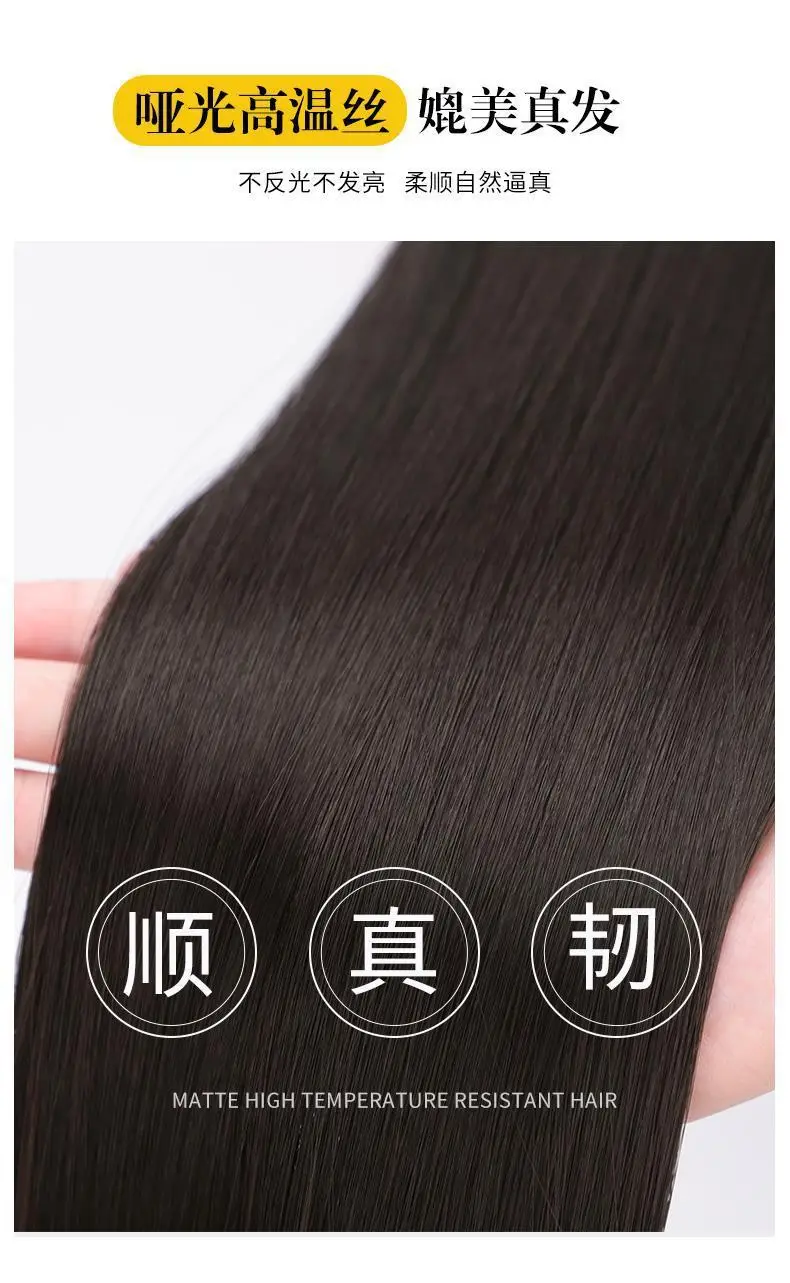 Women's Long Straight Hair Embroidered Cap Wig — feature 6