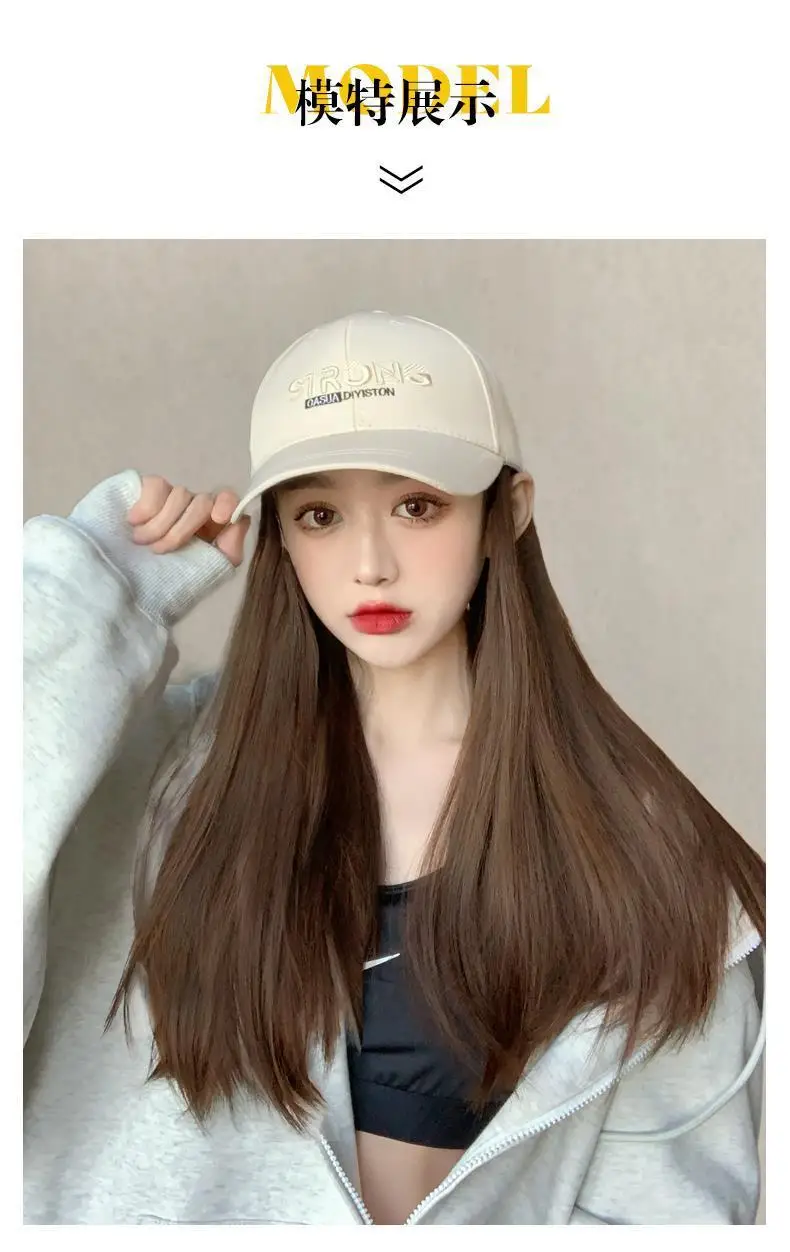 Women's Long Straight Hair Embroidered Cap Wig — feature 8