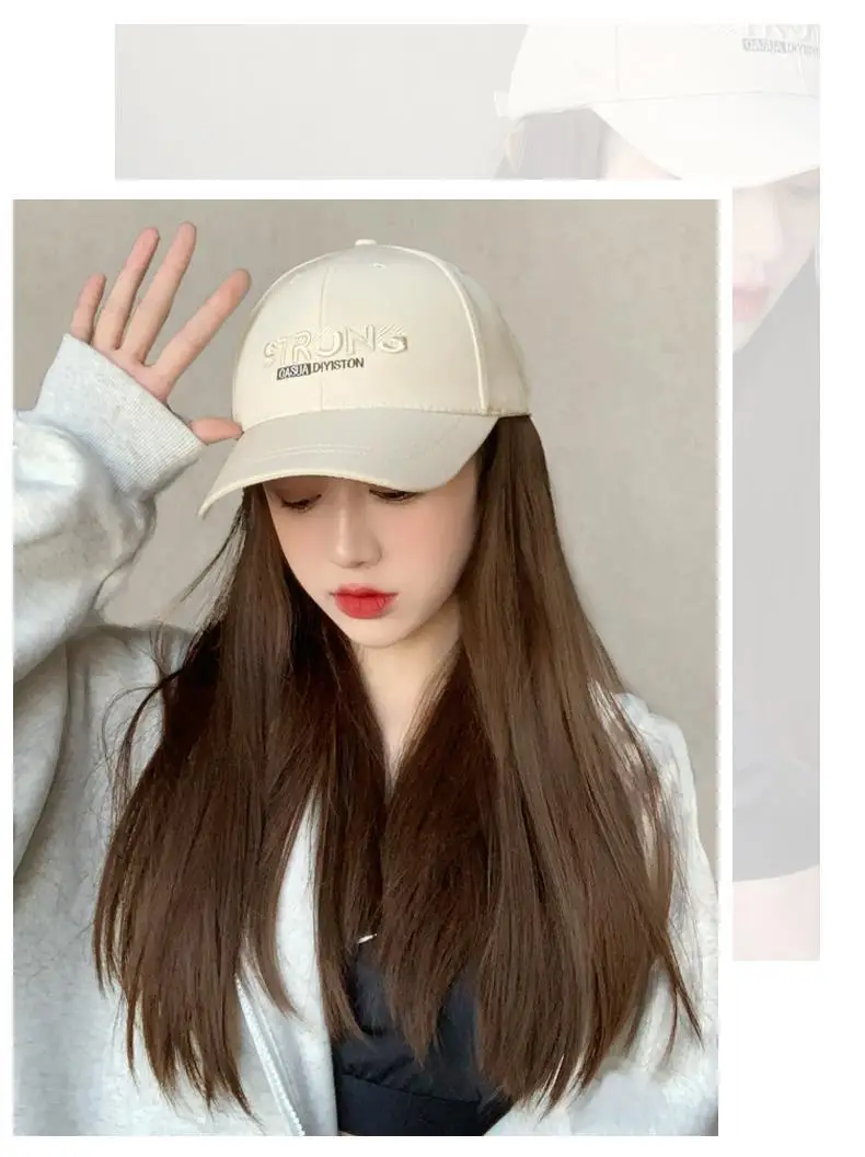 Women's Long Straight Hair Embroidered Cap Wig — feature 9