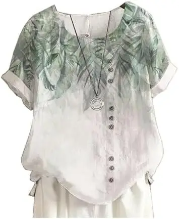 Women Vintage Floral Printed T-Shirt White Short Sleeve - Image 11