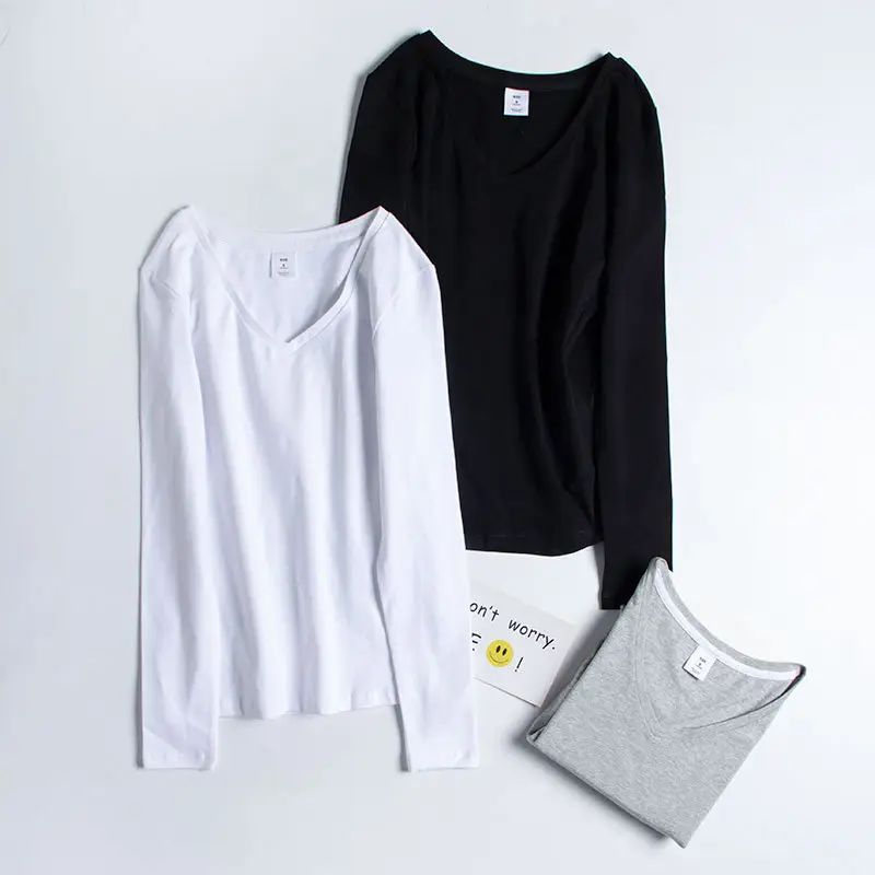 Women V-neck Korean Slim Long Sleeve White Top - Image 6