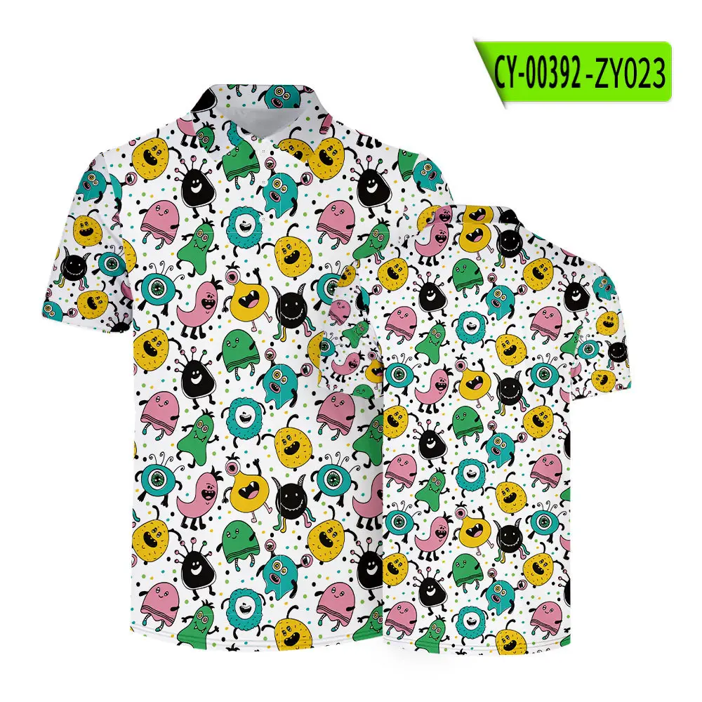 2022 Summer Cartoon Monster Print Polo Shirt for Women