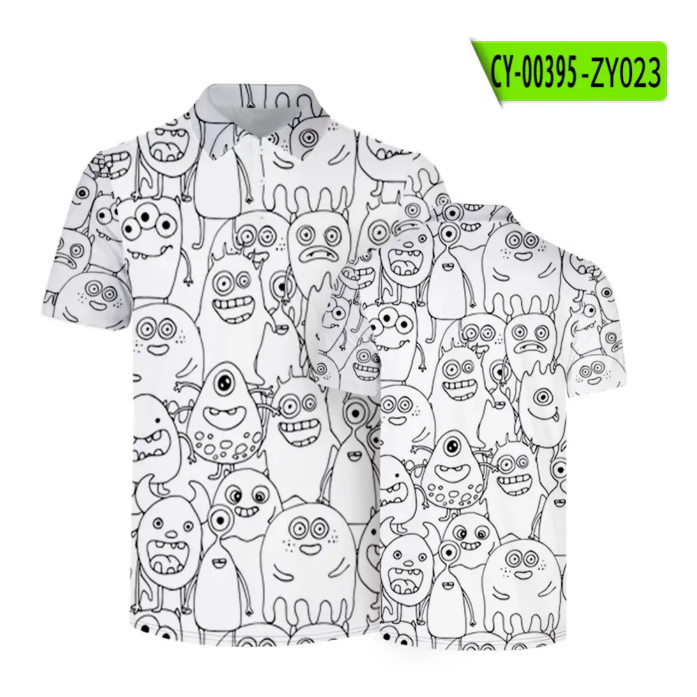 2022 Summer Cartoon Monster Print Polo Shirt for Women