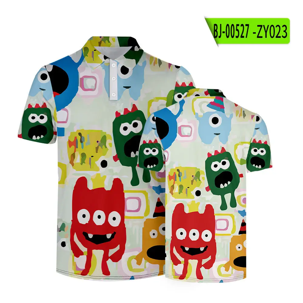 2022 Summer Cartoon Monster Print Polo Shirt for Women
