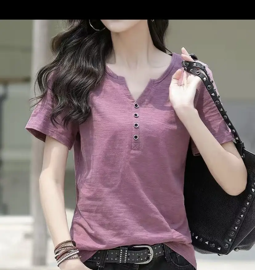 Women Black V-Neck T-Shirt Loose Cotton 2022 - Image 10