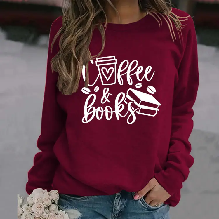 Women Coffee & Books Sweatshirt Grey Large - Image 19