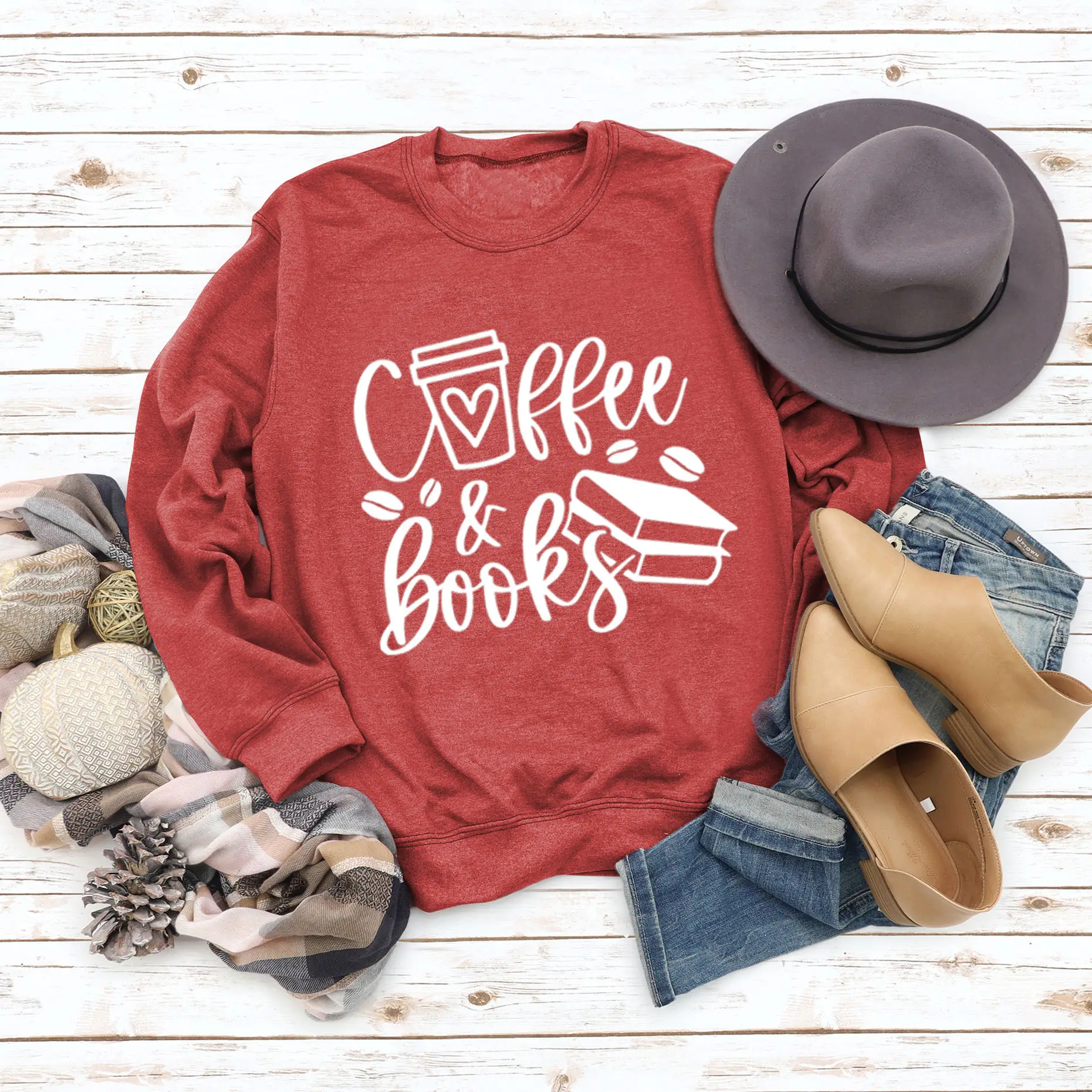 Women Coffee & Books Sweatshirt Grey Large - Image 10