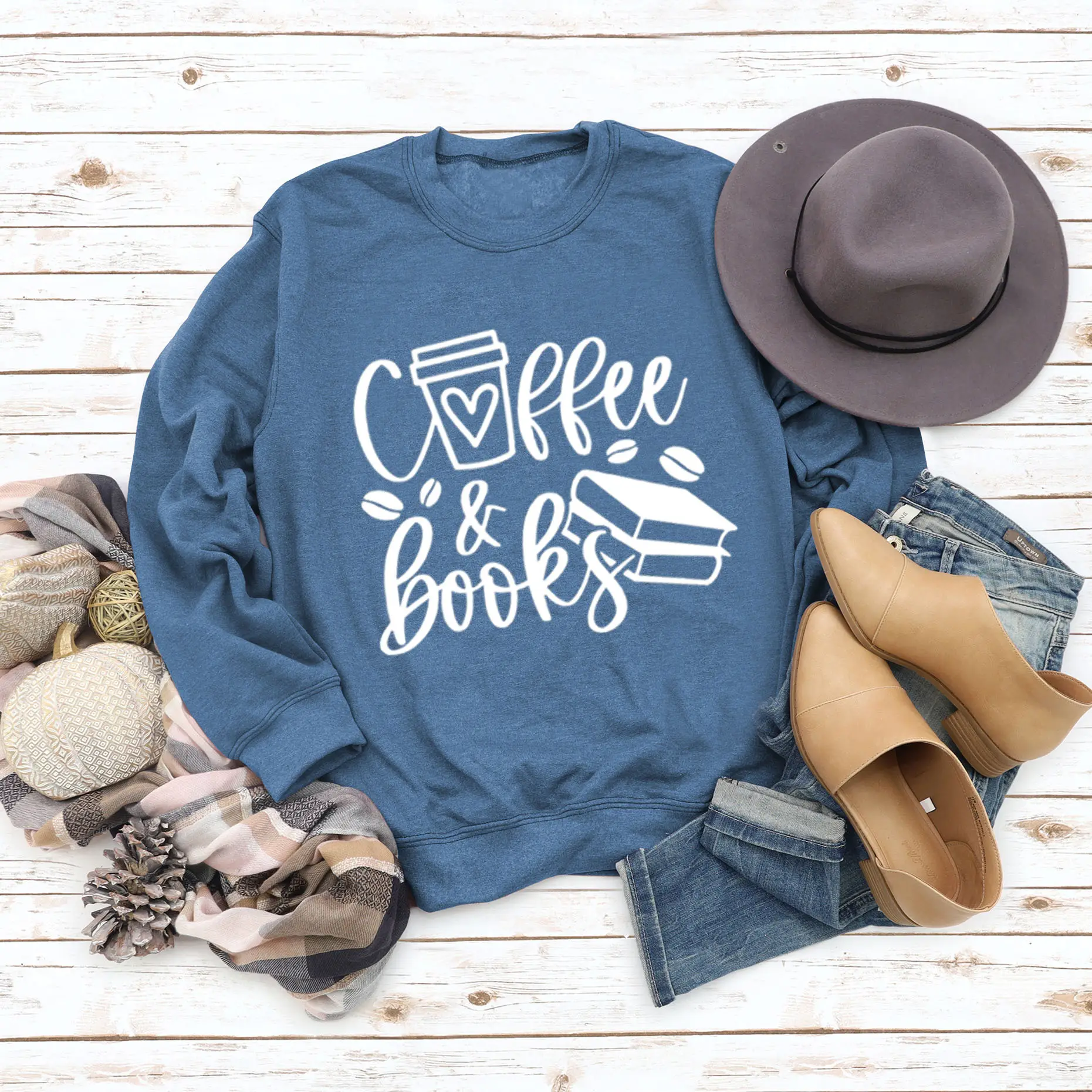 Women Coffee & Books Sweatshirt Grey Large - Image 12