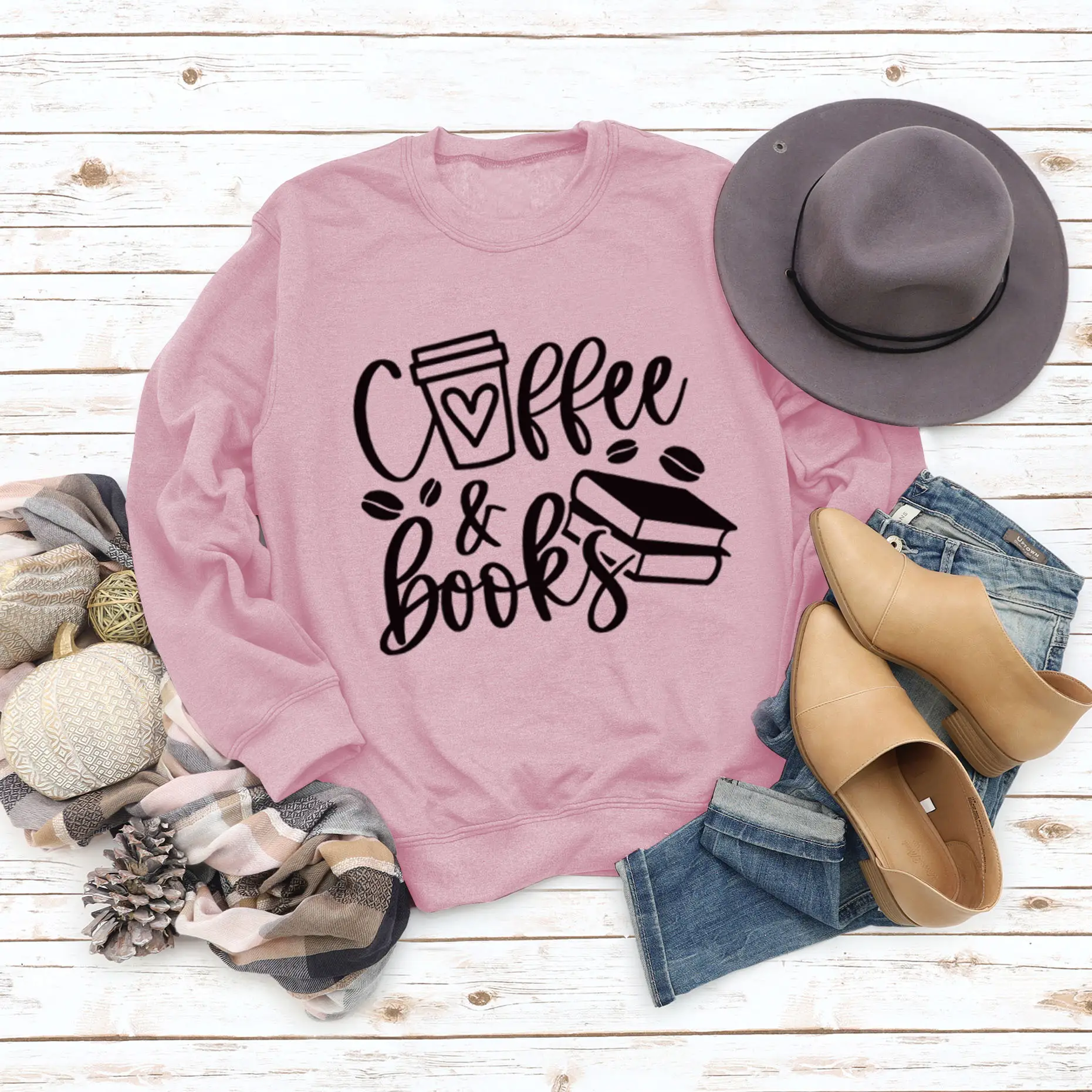 Women Coffee & Books Sweatshirt Grey Large - Image 3