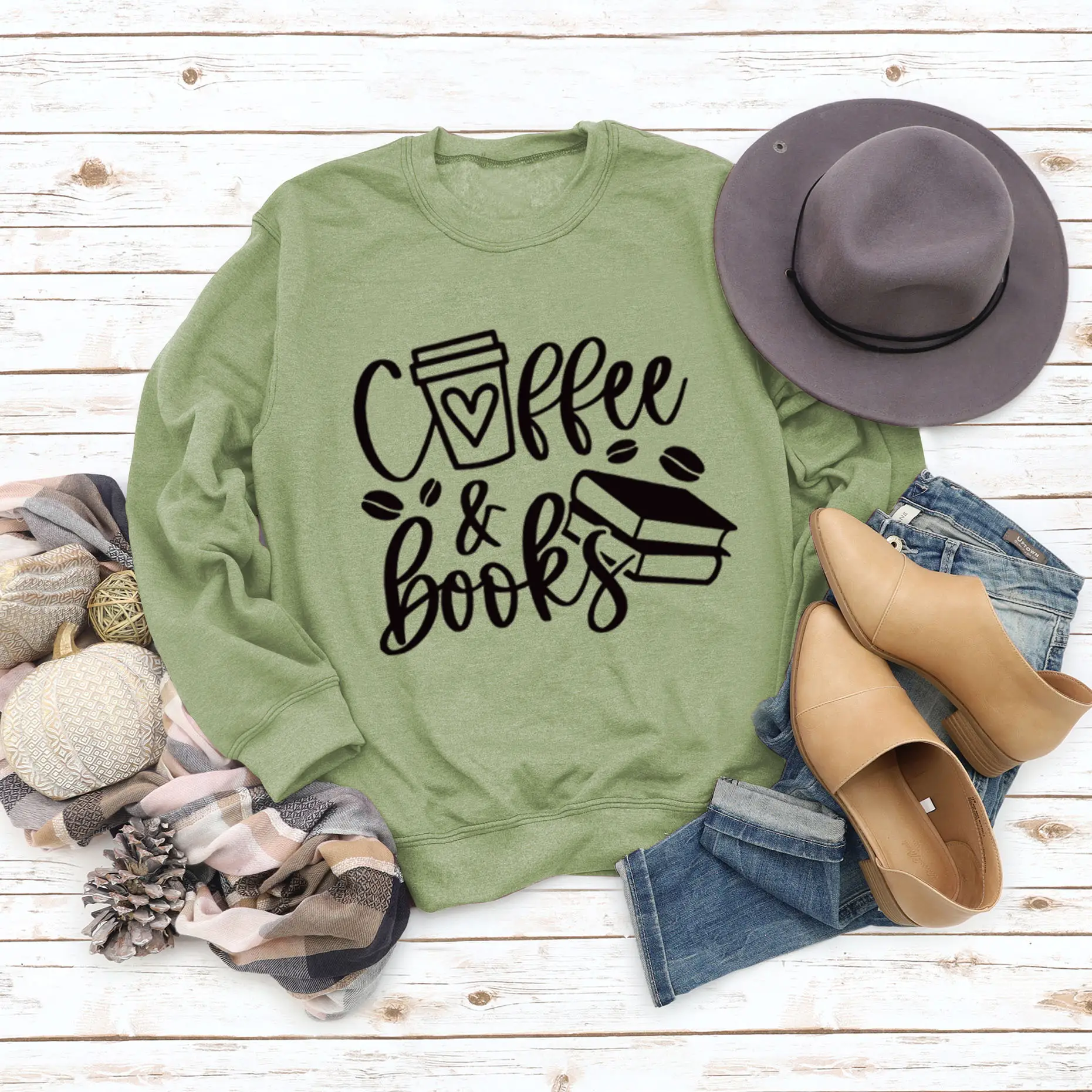 Women Coffee & Books Sweatshirt Grey Large - Image 7