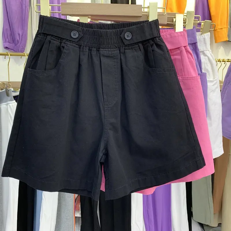 Women Cotton Shorts Purple High Waist 2025