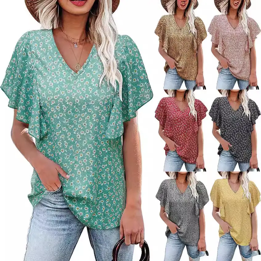 2024 V Neck Leopard Print Pleated Shirt Women - Image 7