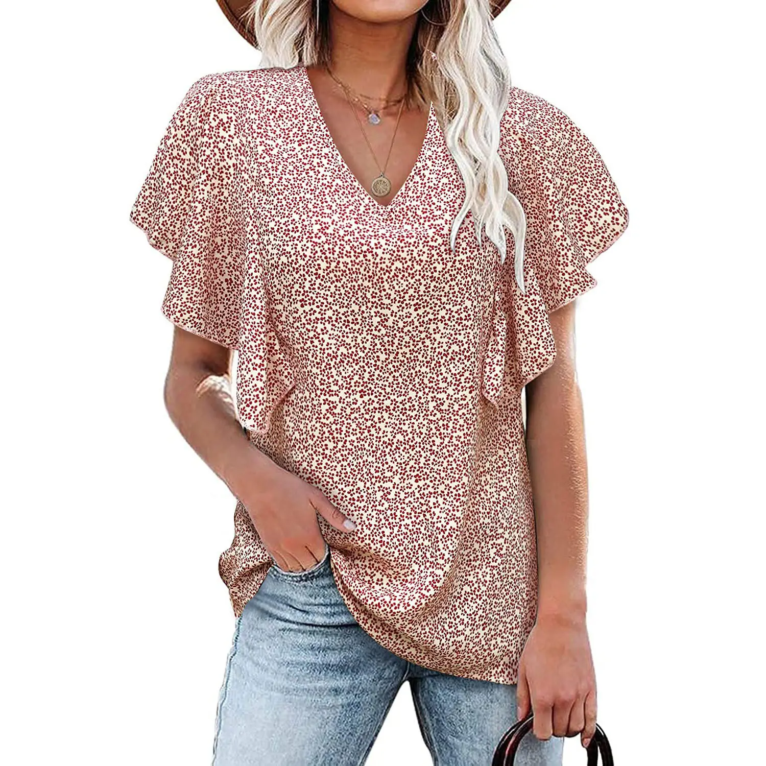 2024 V Neck Leopard Print Pleated Shirt Women - Image 4