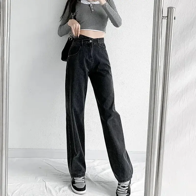 Irregular High Waist Wide Leg Jeans Women Blue - Image 13
