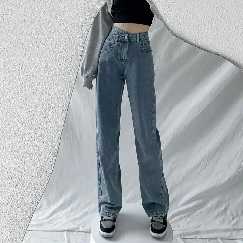 Irregular High Waist Wide Leg Jeans Women Blue - Image 7
