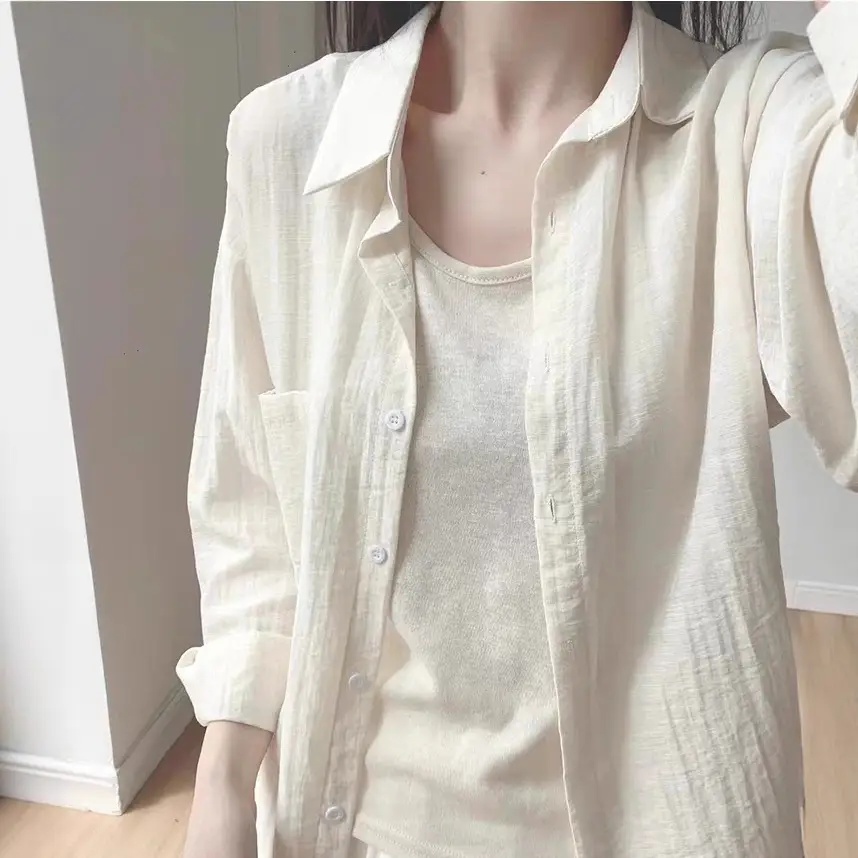 2025 Korean Style Loose Pleated Green Shirt Women Sun Protective - Image 6