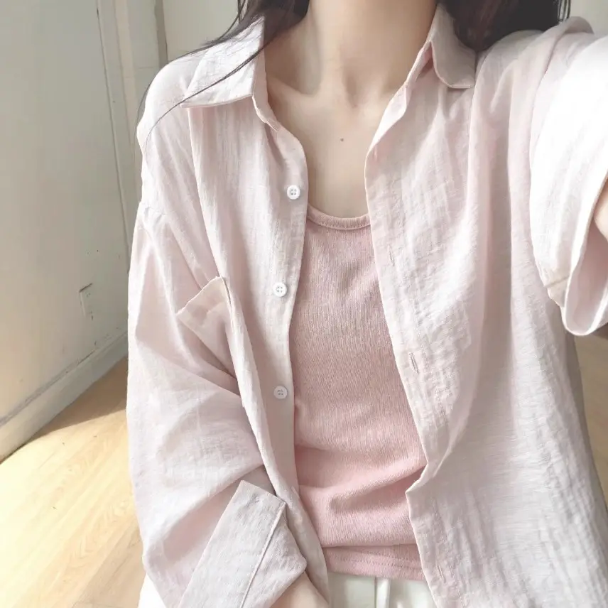 2025 Korean Style Loose Pleated Green Shirt Women Sun Protective - Image 7