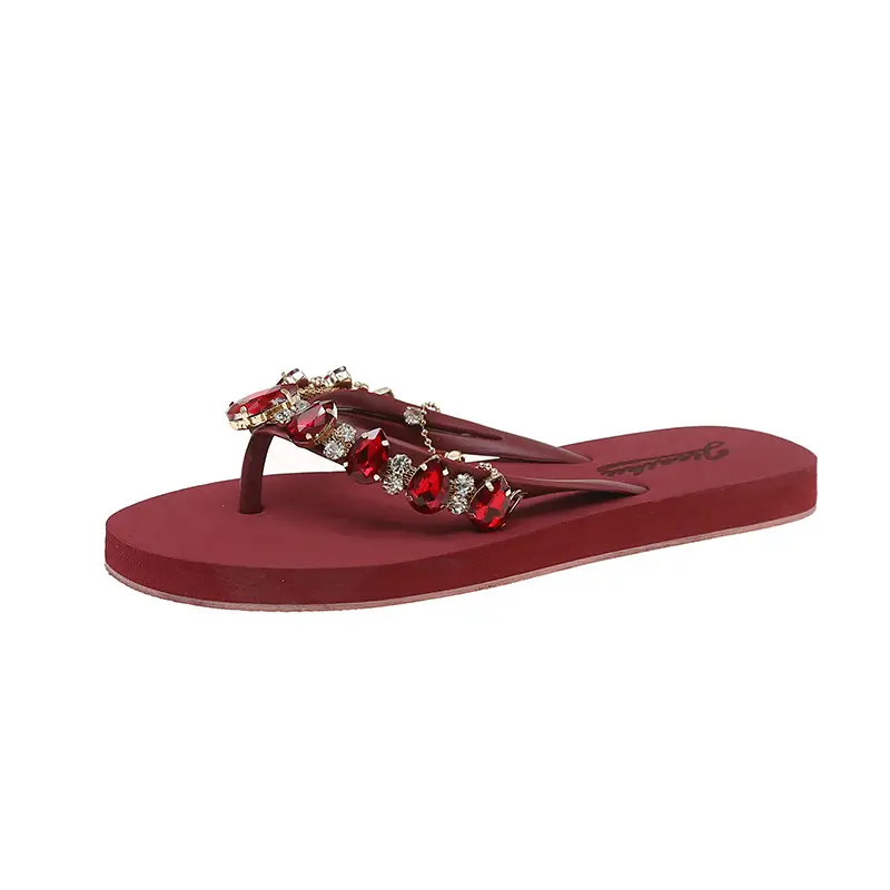 2024 Rhinestone Chain Flip Flops for Women Green