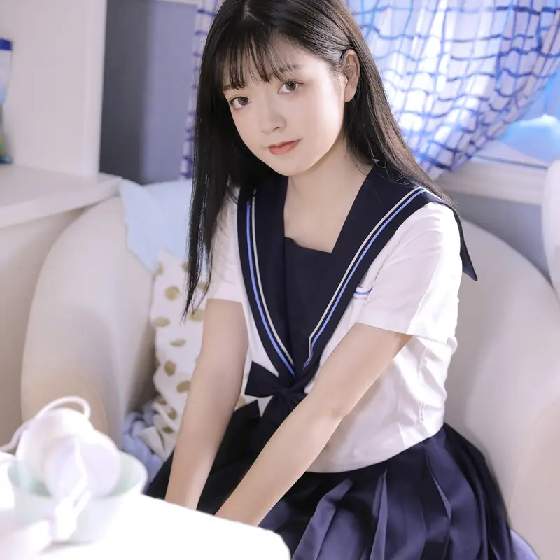 Women's Navy White School Uniform with Snowflake Embroidery - Image 15