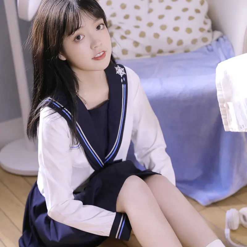 Women's Navy White School Uniform with Snowflake Embroidery - Image 16