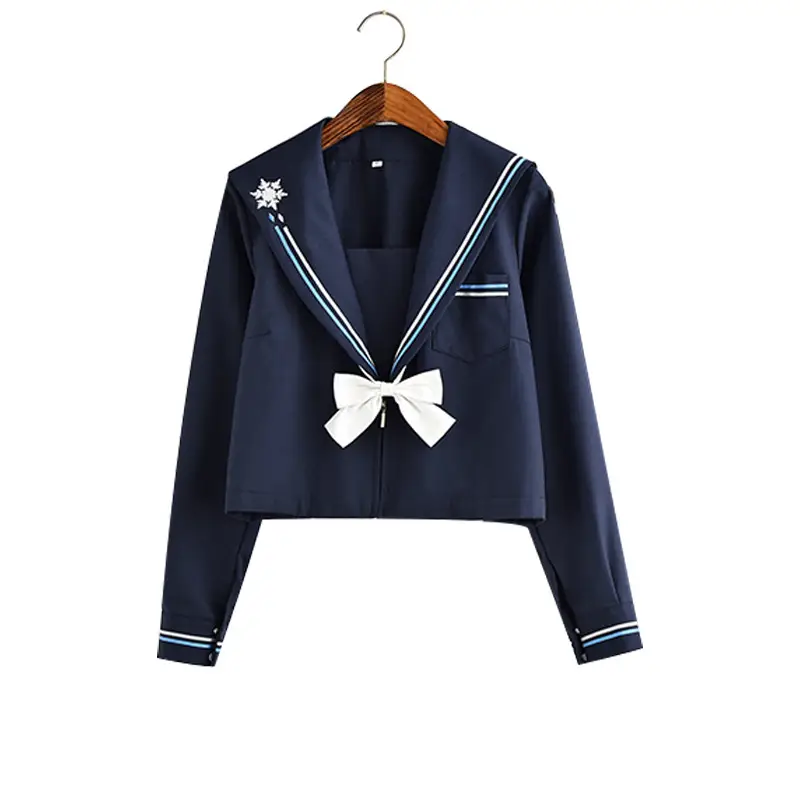 Women's Navy White School Uniform with Snowflake Embroidery - Image 4