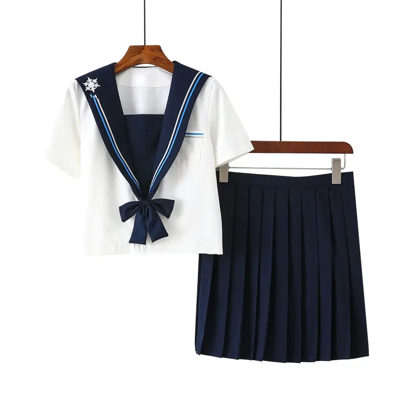 Women's Navy White School Uniform with Snowflake Embroidery - Image 5