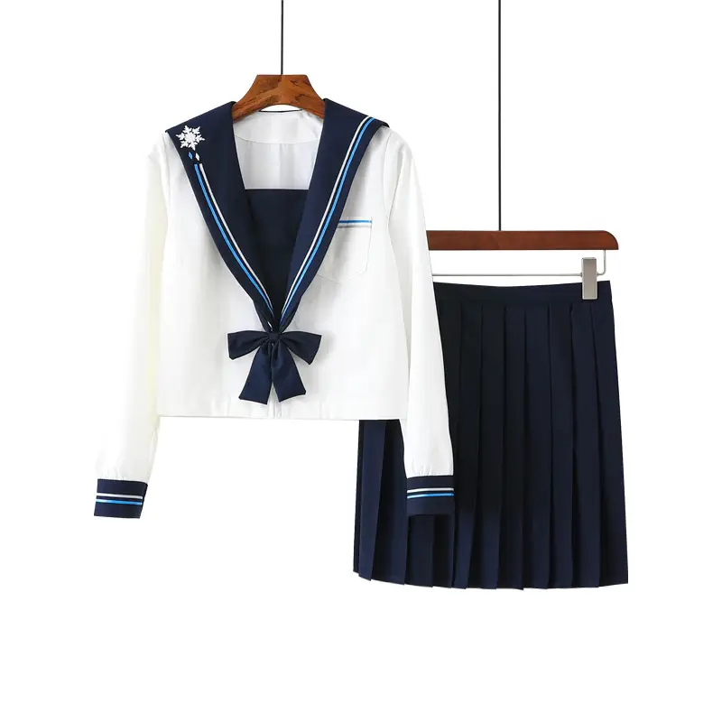 Women's Navy White School Uniform with Snowflake Embroidery - Image 6