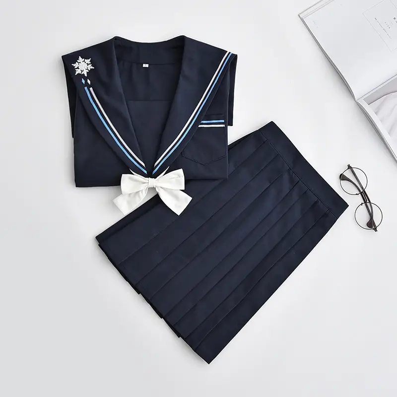 Women's Navy White School Uniform with Snowflake Embroidery - Image 7