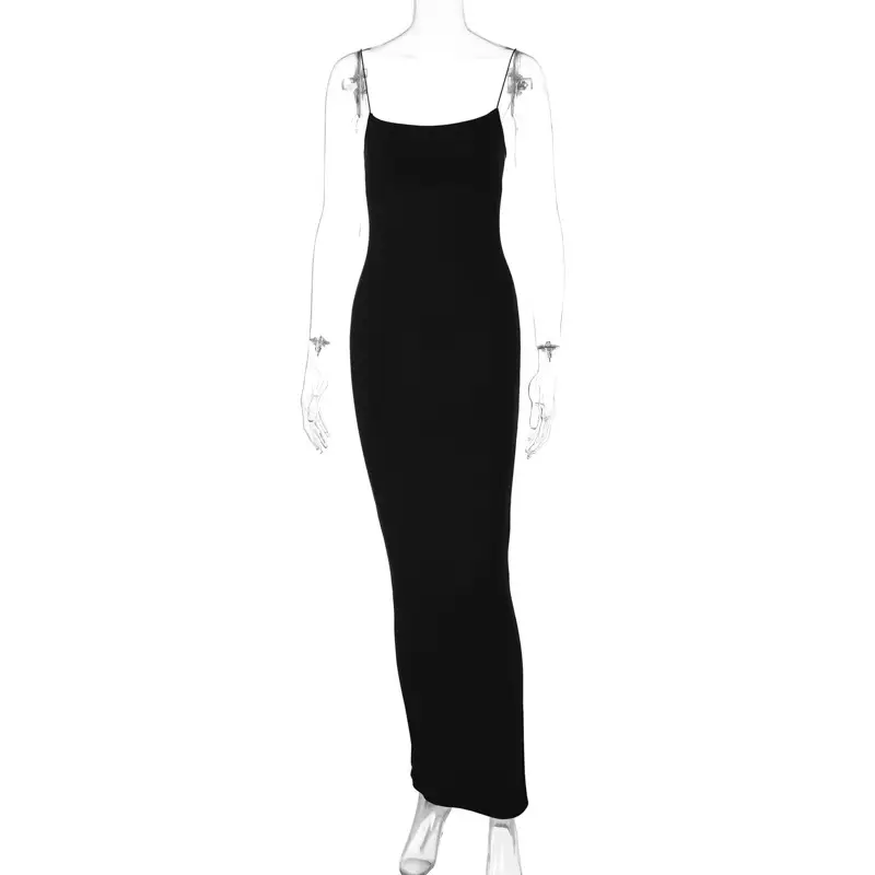 Black Slim Fit Strap Dress for Women 2022 Summer - Image 3