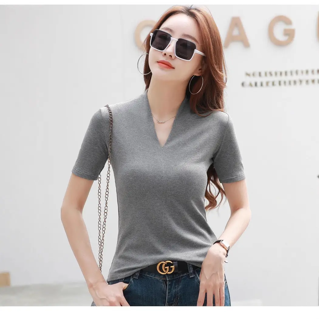 White V-Neck Slim Fit T-Shirt for Women