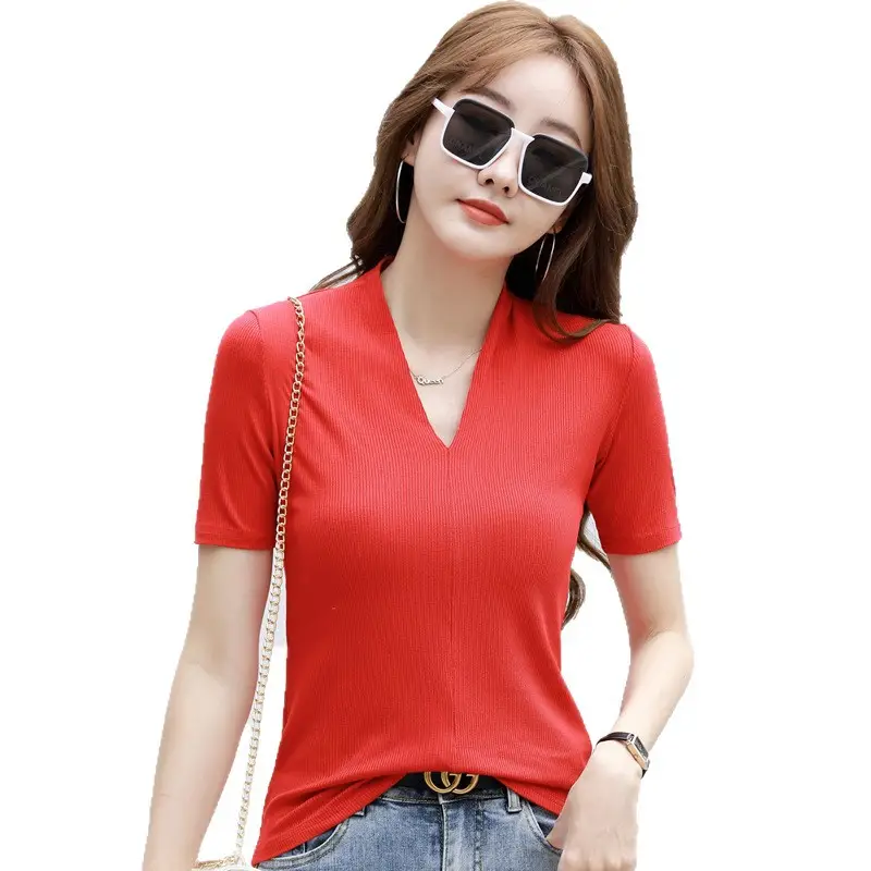 White V-Neck Slim Fit T-Shirt for Women