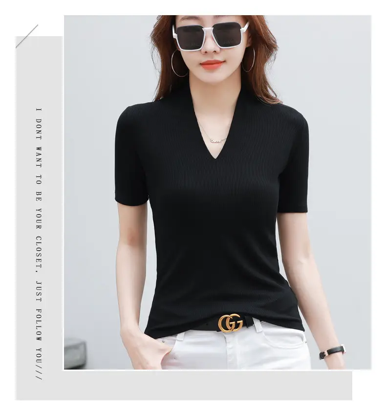 White V-Neck Slim Fit T-Shirt for Women — feature 10