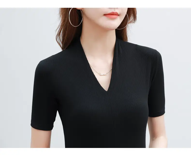White V-Neck Slim Fit T-Shirt for Women — feature 11