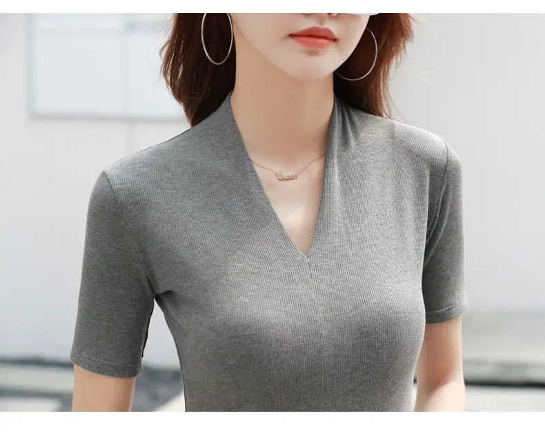 White V-Neck Slim Fit T-Shirt for Women — feature 20