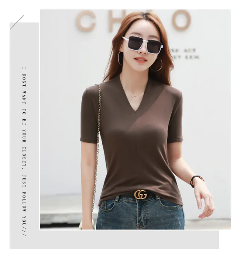 White V-Neck Slim Fit T-Shirt for Women — feature 25