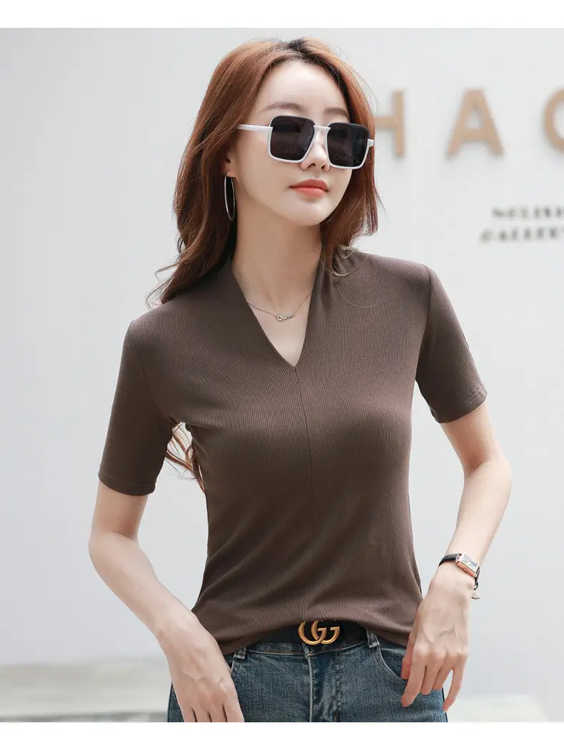 White V-Neck Slim Fit T-Shirt for Women — feature 27