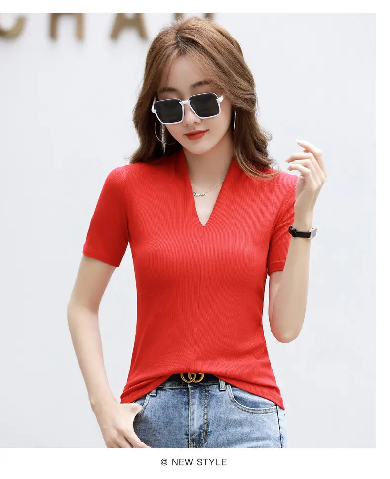 White V-Neck Slim Fit T-Shirt for Women — feature 30