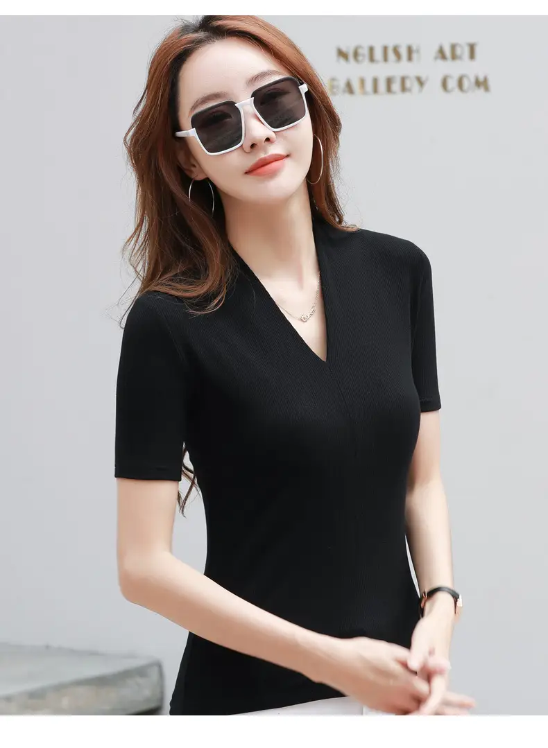 White V-Neck Slim Fit T-Shirt for Women — feature 9
