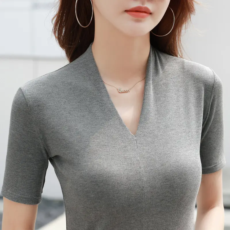 White V-Neck Slim Fit T-Shirt for Women