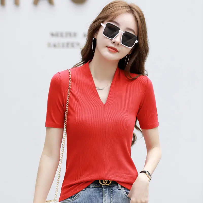 White V-Neck Slim Fit T-Shirt for Women