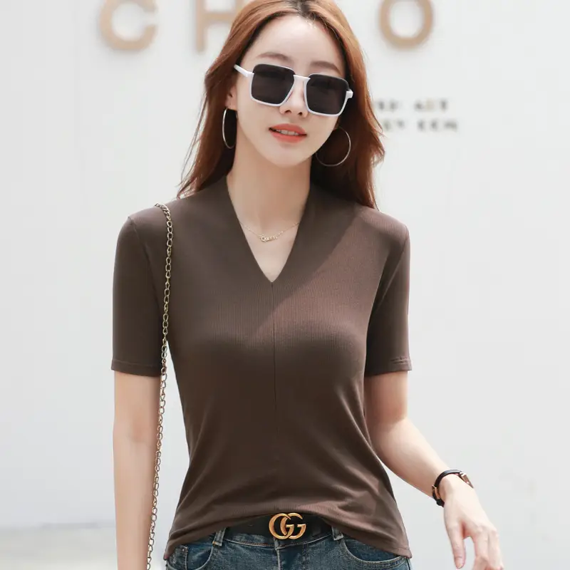 White V-Neck Slim Fit T-Shirt for Women