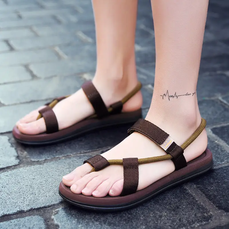 Men's Cross Strap Sandals Brown Leather Summer