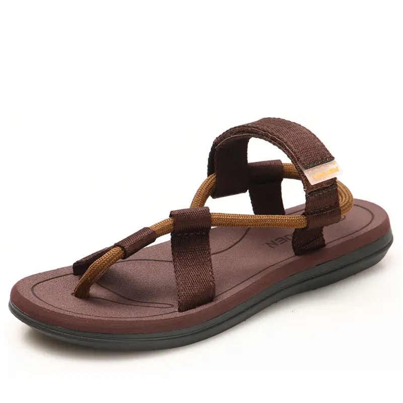 Men's Cross Strap Sandals Brown Leather Summer